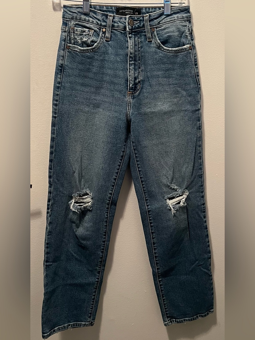 ✨ Just Black Denim High Rise Distressed Dad Jeans Size 25 Blue Ripped